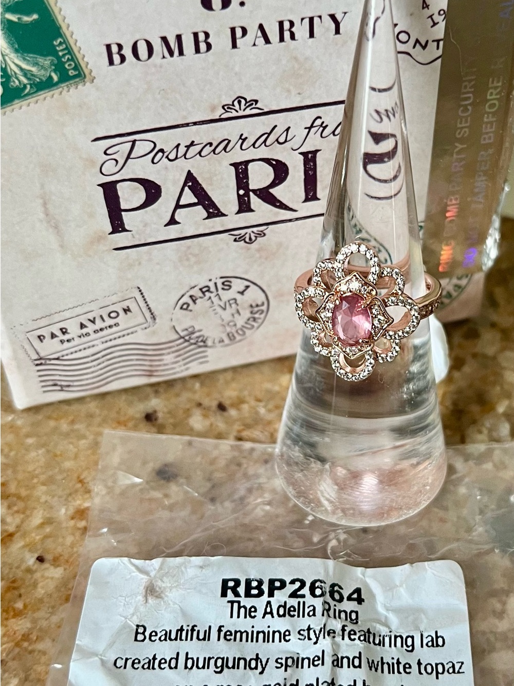 Bomb Party Postcard From Paris RBP2664 The Adella Ring Floral Halo Ring